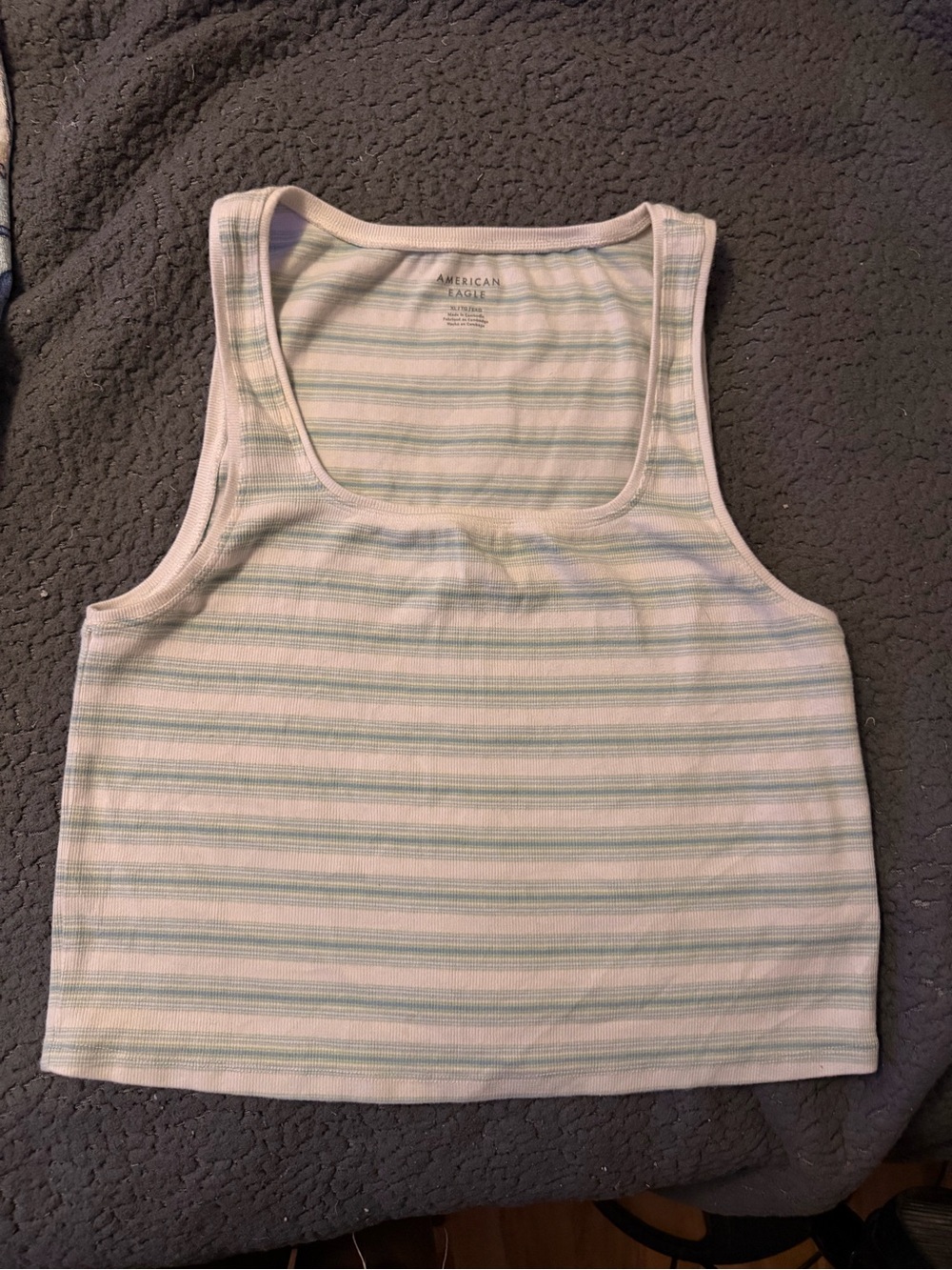 American Eagle Outfitters Striped Crop Tank Top - White & Light Green